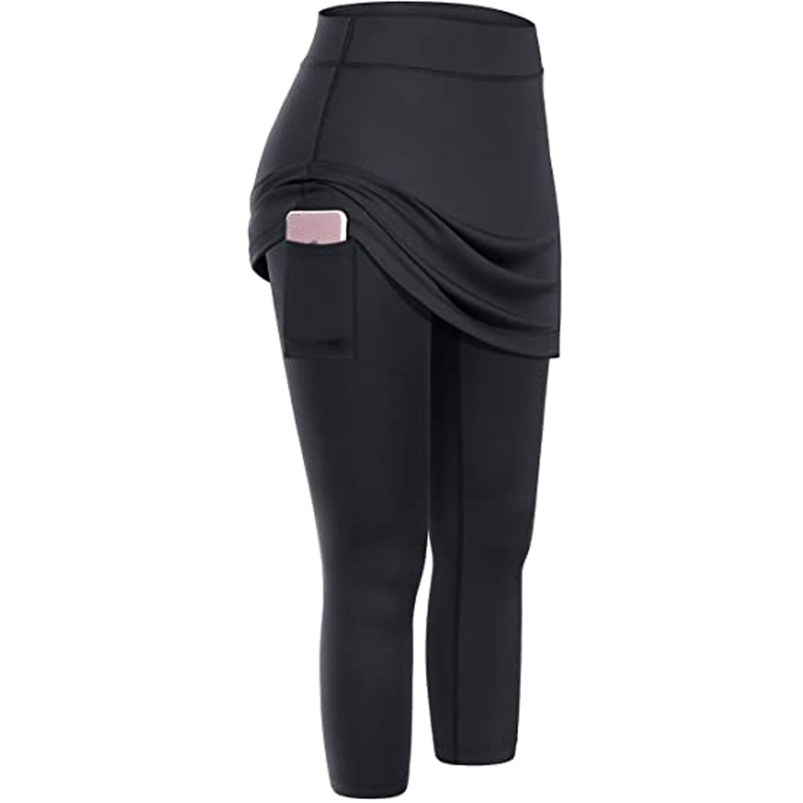 thumbnail image 2 of Leggings de yoga con falda para mujer: pantalones deportivos elásticos con bolsillos, tejido de poliéster, adecuados para tenis/yoga y uso diario., 2 of 4